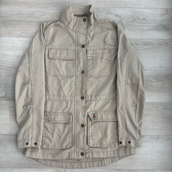 Carhartt Full Zip Utility Cargo Field Jacket Workwear Coat Khaki Tan XS, 0/2 - Picture 2 of 10